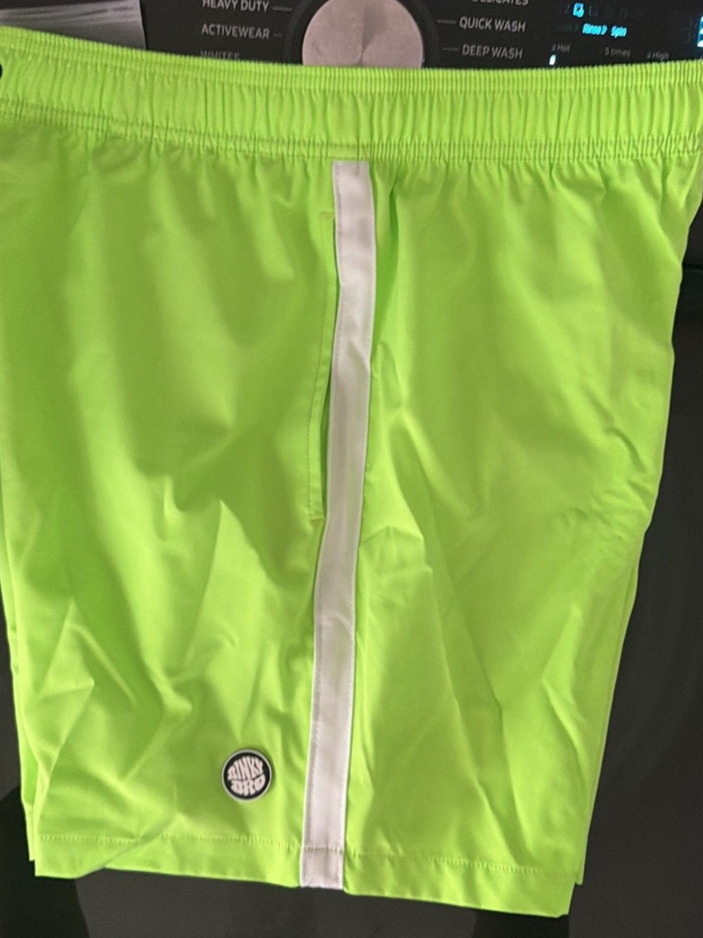 Men's Lime Green Swim Trunks with White Stripe